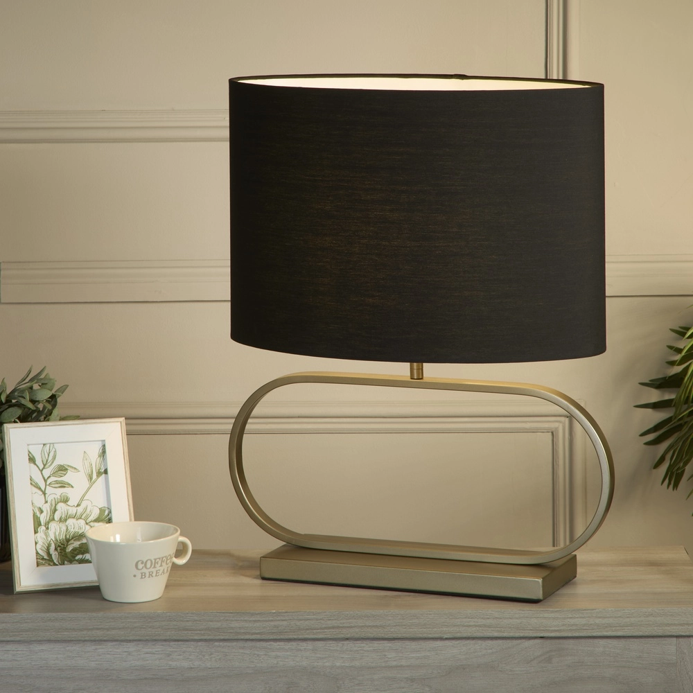 Tischlampe Sleek Bronze mit schwarzer Kappe Searchlight 5053423305431