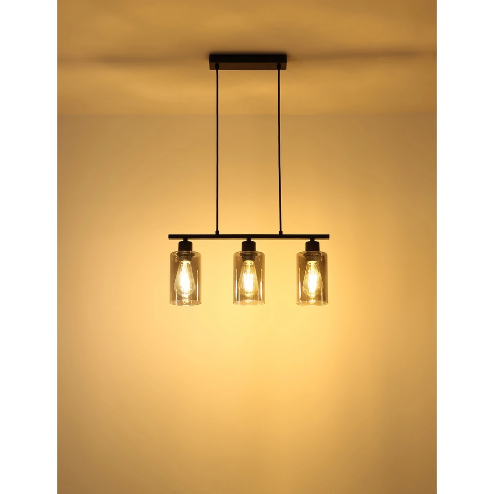 Pendellampe Hadera 3-Licht Schwarz mit Rauchglas Globo 9007371578689