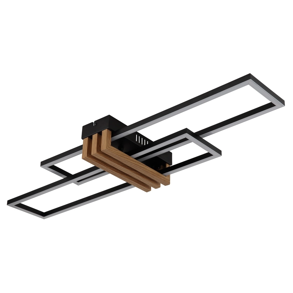 Moderne Deckenlampe Dakari I Schwarz mit Holz 80 cm Globo 9007371525782