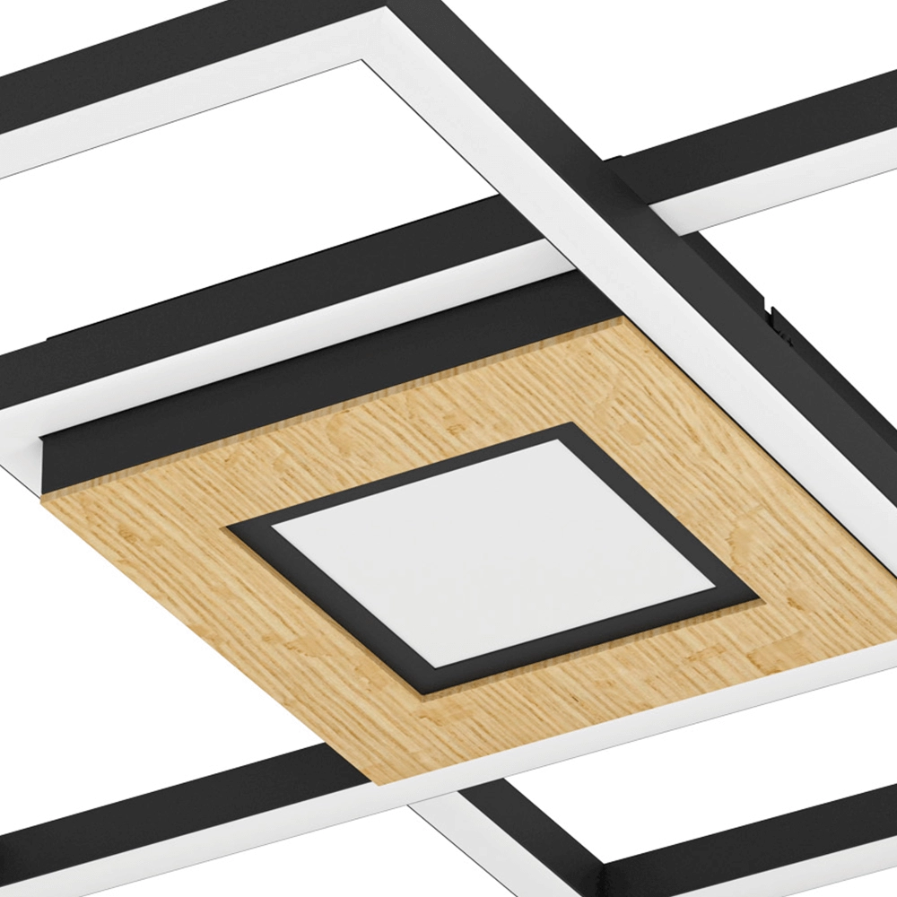 LED-Deckenleuchte Marinello schwarz mit Holz Eglo 9008606327881