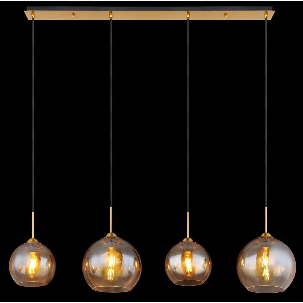 Goldene Pendellampe Jamessa 4-Licht mit bernsteinfarbenem Glas Globo 9007371432691