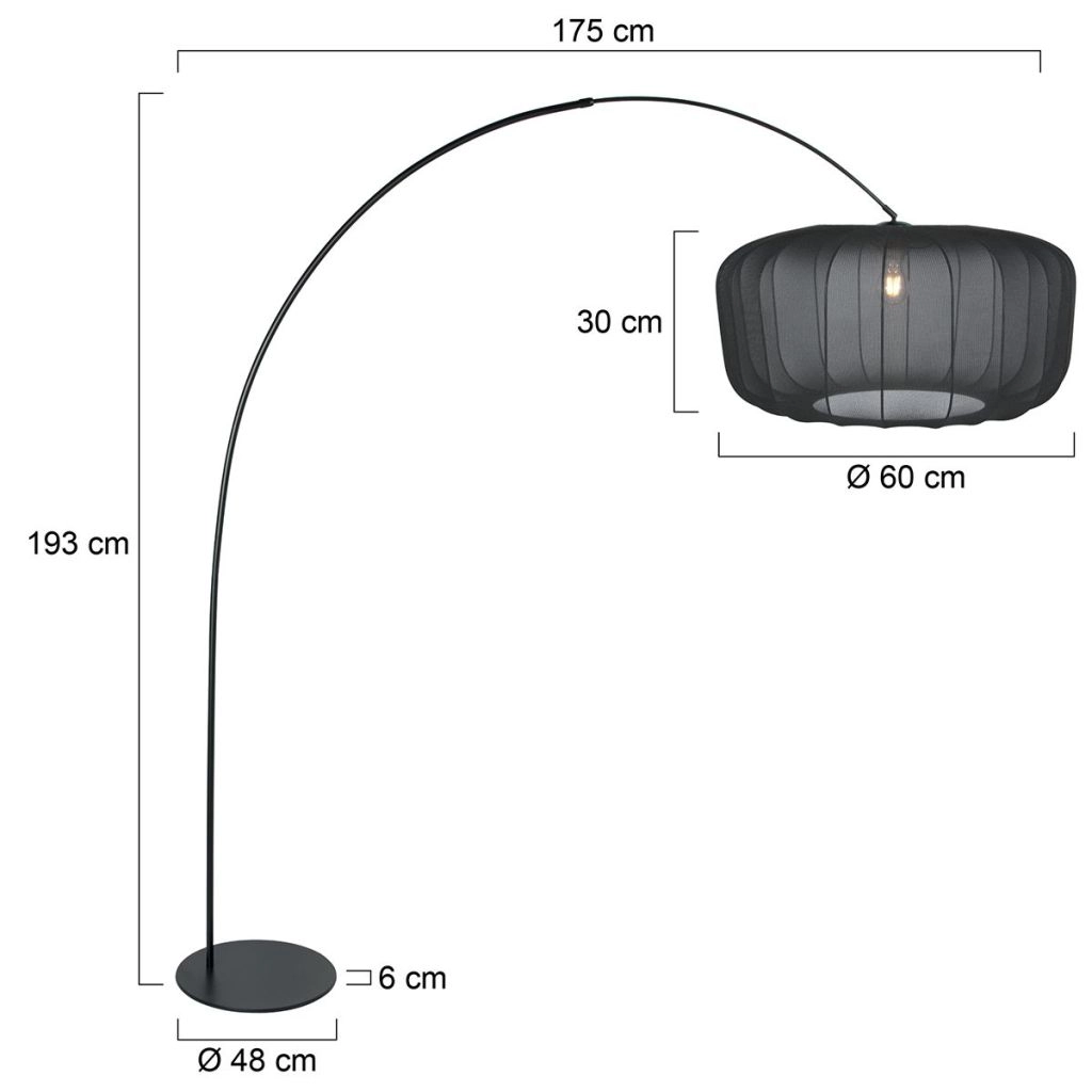 Schwarze Bogenlampe Curve mit schwarzem Farbton Ø60 cm Steinhauer 8712746183153