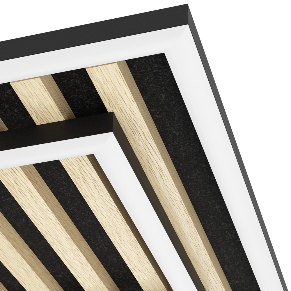 Moderne Deckenlampe Cembrano Schwarz mit Holzquadrat 31,5 x 31,5 cm Eglo 9008606388219