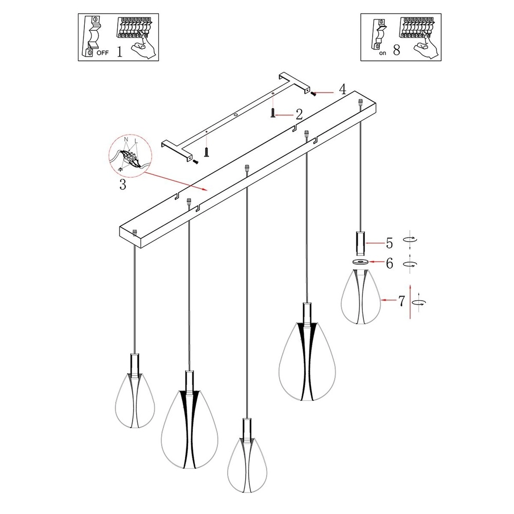 Pendelleuchte Glimsy 5-flammig schwarz mit Rauchglas Steinhauer 8712746177954