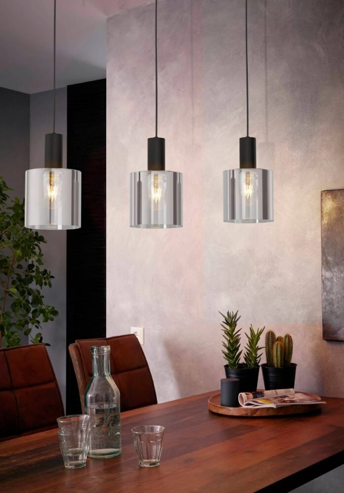 Pendelleuchte Gorosiba 3 Lichtschwarz mit Rauchglas Eglo 9002759987534