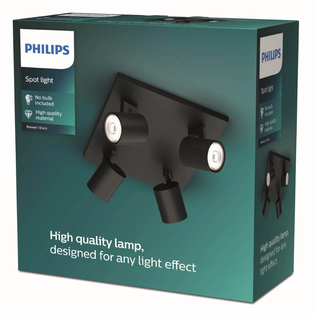 Schwarzer Deckenstrahler Runner 4-Licht Philips 8719514435353