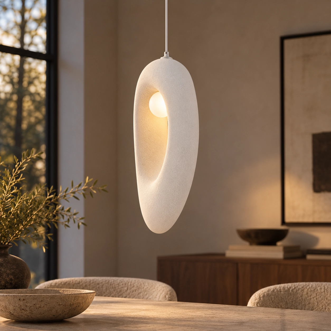 Natürliche Pendelleuchte Tempus weiß 48cm