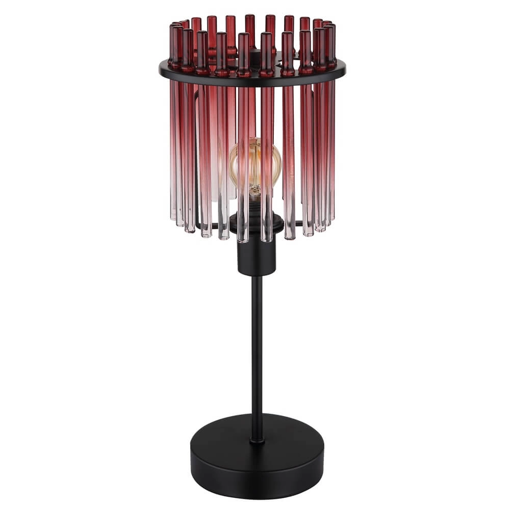 Schwarze Tischleuchte Gorley mit rotem Glas Ø 15cm Globo 9007371471959