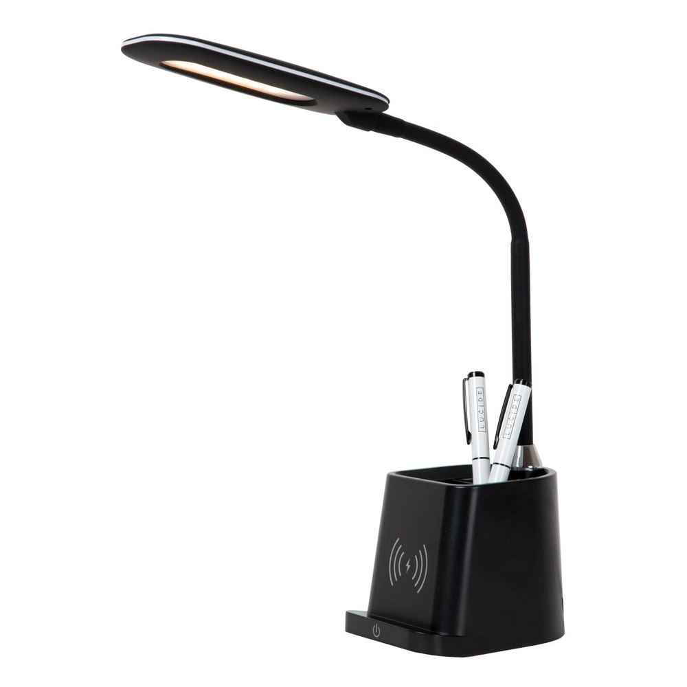 Schreibtischlampe Penny Mit drahtlosem Ladepanel schwarz Lucide 5411212185914