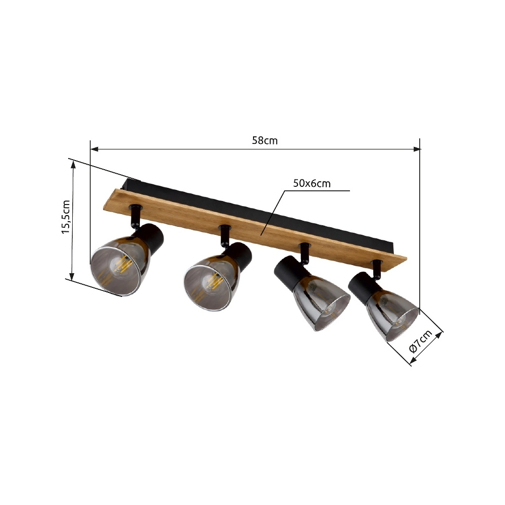 Deckenlampe Claude 4-hell schwarz mit Holz Globo 9007371434213
