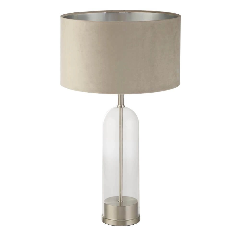 Einzigartige Tischlampe Oxford mit taupefarbener Kapuze