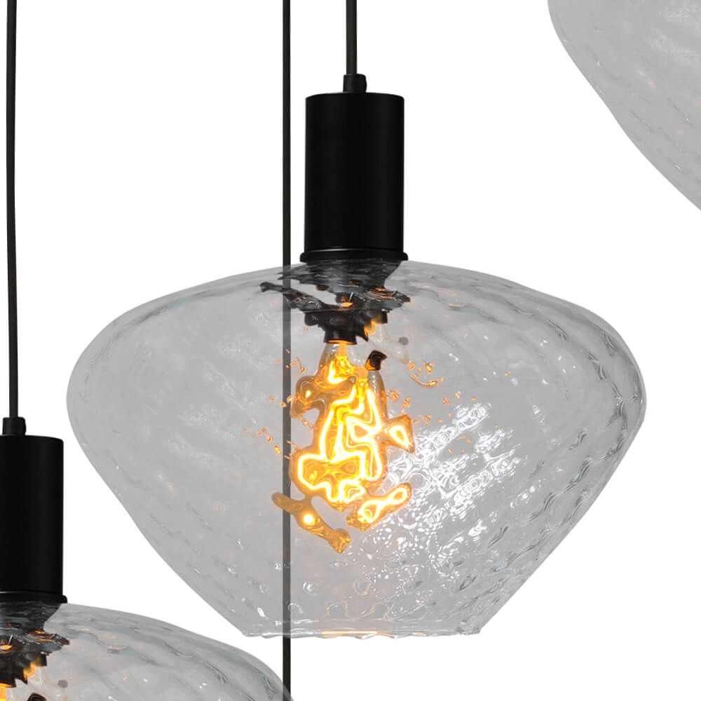 5-flammige Loft-Hängelampe - Schwarz - Porto mit klaren Blossom-Gläsern Masterlight 8718121271071