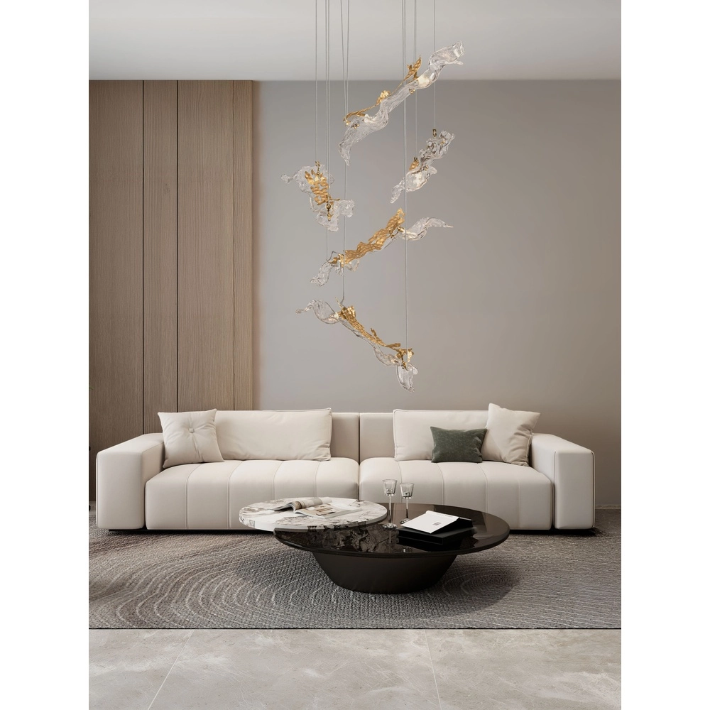 Goldene Pendellampe Avesa mit klarem Glas Ø 60 cm