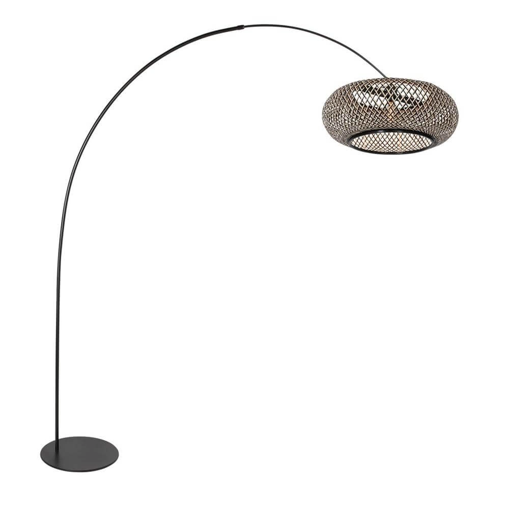 Stehlampe Curve schwarz mit Rattanschirm Ø 60cm