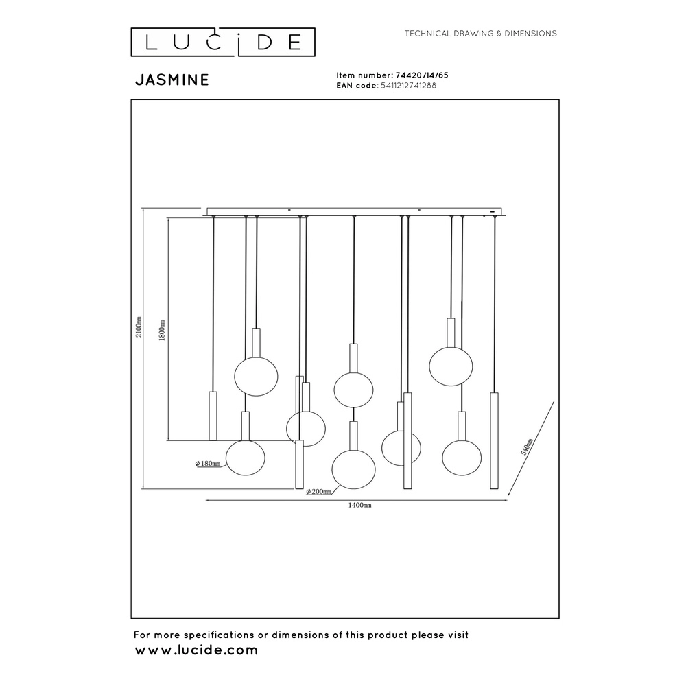 Design vide Pendellampe Jasmine Kupfer-14-Lampen Premium by Lucide 5411212741288