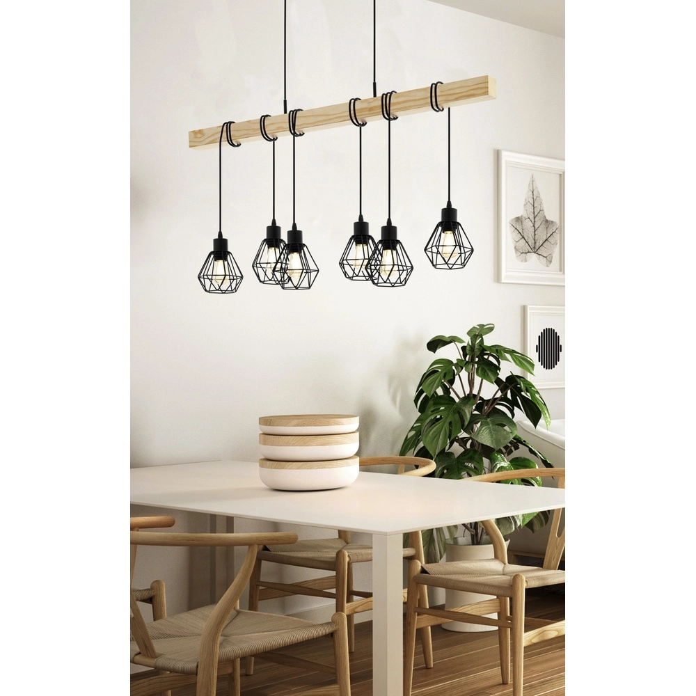 6-Licht Pendellampe Townshend 5 Speisesaal – schwarz mit Holz Eglo 9002759440763