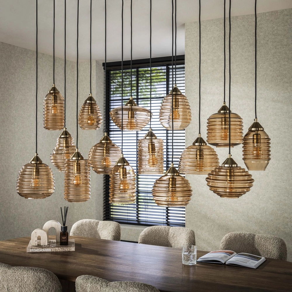 15-Licht Pendellampe Rib Geripptes Glas Lyora 8716803511132