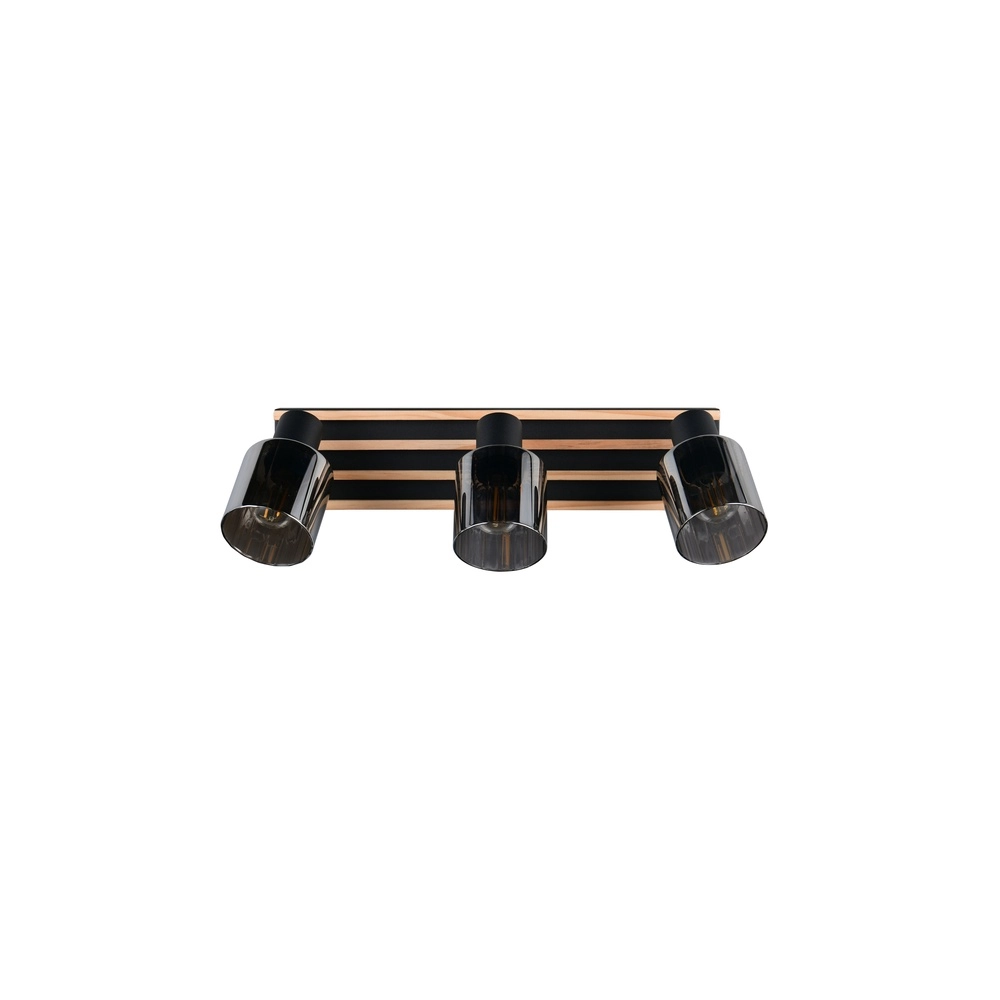 Deckenlampe 3-Leuchten Travia Schwarz mit Holz Trio 4017807682601