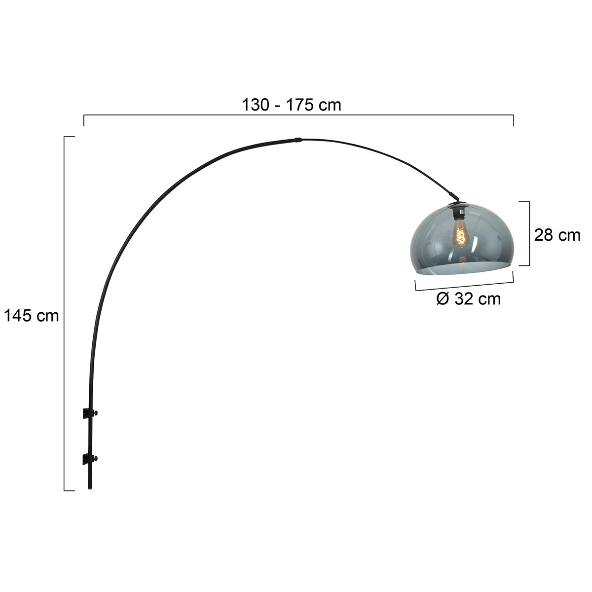 Wandbogenlampe Sparkled schwarz mit Rauchhaube Steinhauer 8712746146660