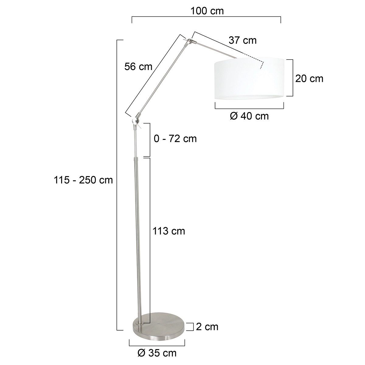 Stehleselampe Prestige Chic Edelstahl mit 40 cm weißem Leinenschirm Steinhauer 8712746145724
