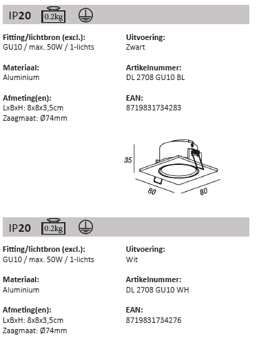 Schwarzer Einbaustrahler Downel Quadrat Artdelight 8719831730391