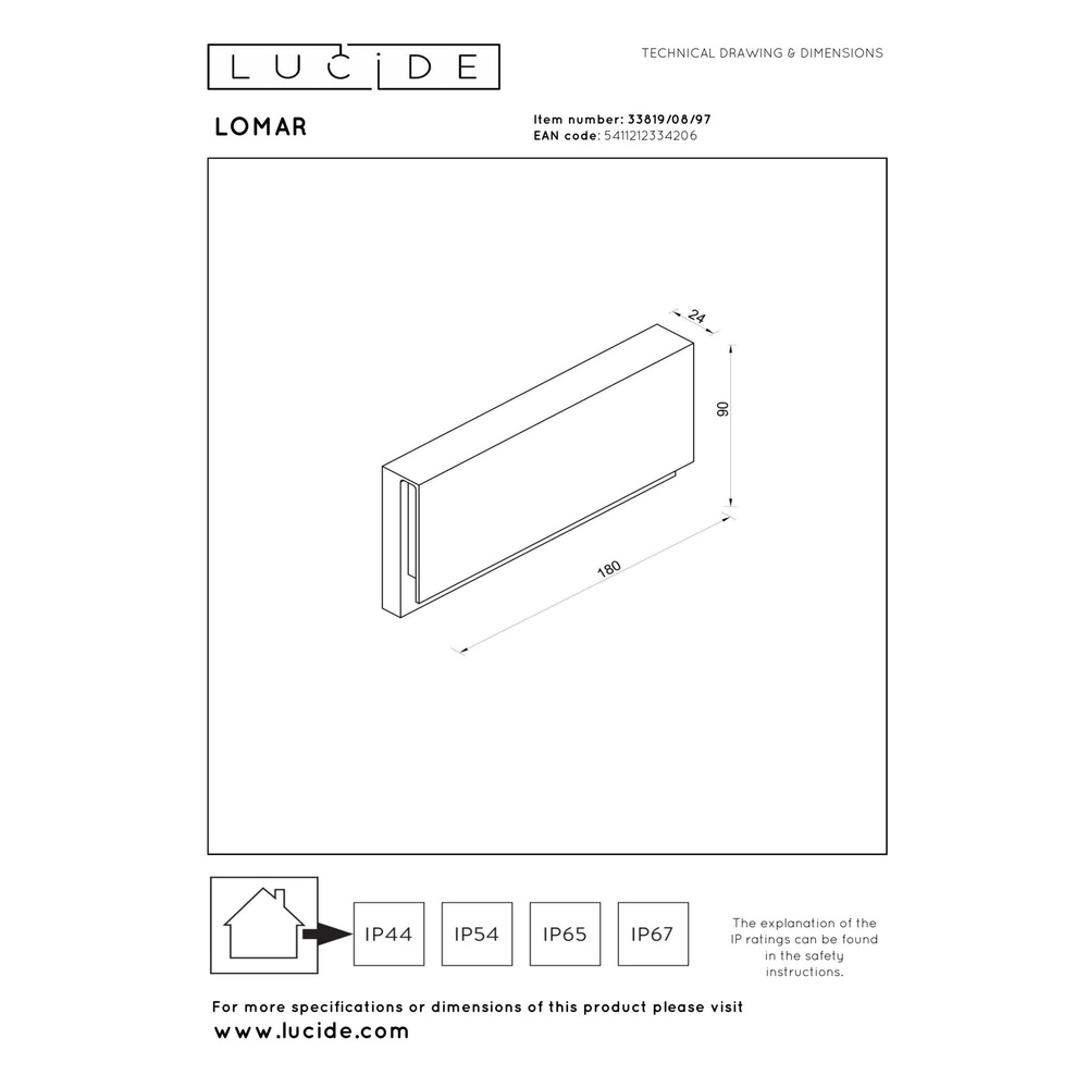 Elegante Wandlampe Lomar 10W - 2700K rostbraun Lucide 5411212334206