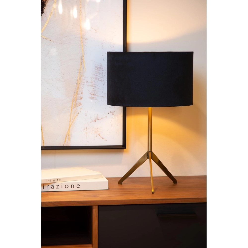 Stativtischlampe Tondo Gold mit schwarzer Kappe Lucide 5411212452351