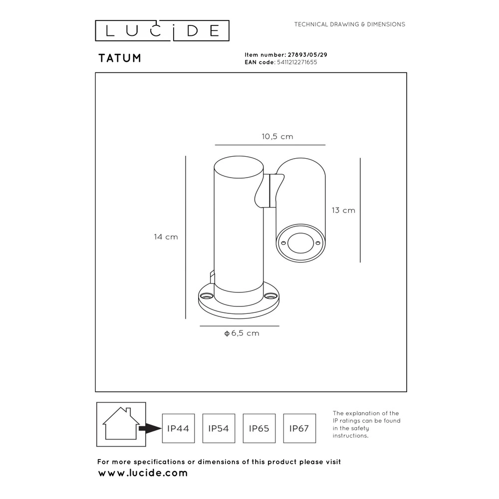 Gartenscheinwerfer Tatum Anthrazit Lucide 5411212271655