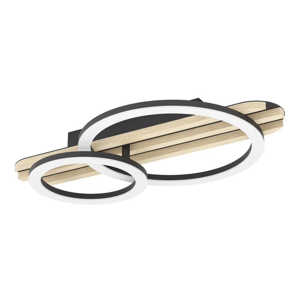 Moderne Deckenlampe Cembrano Schwarz mit Holz 50 cm