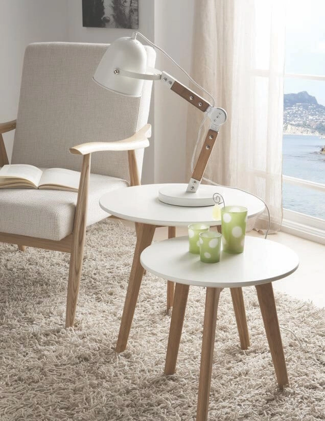 Ländliche Schreibtischlampe Cooper weiß mit Holz Artdelight 8719831732630