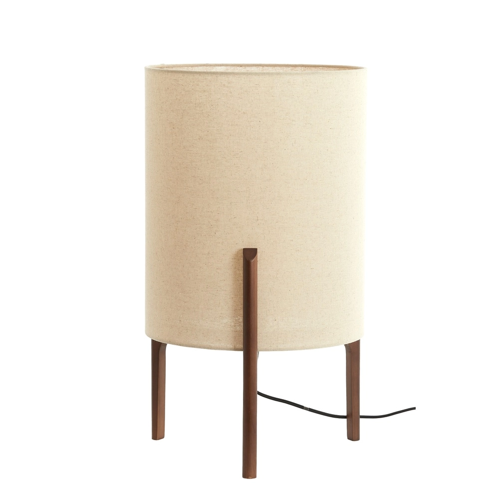 Tischlampe Litto Ø 35cm – Walnuss mit Naturleinen