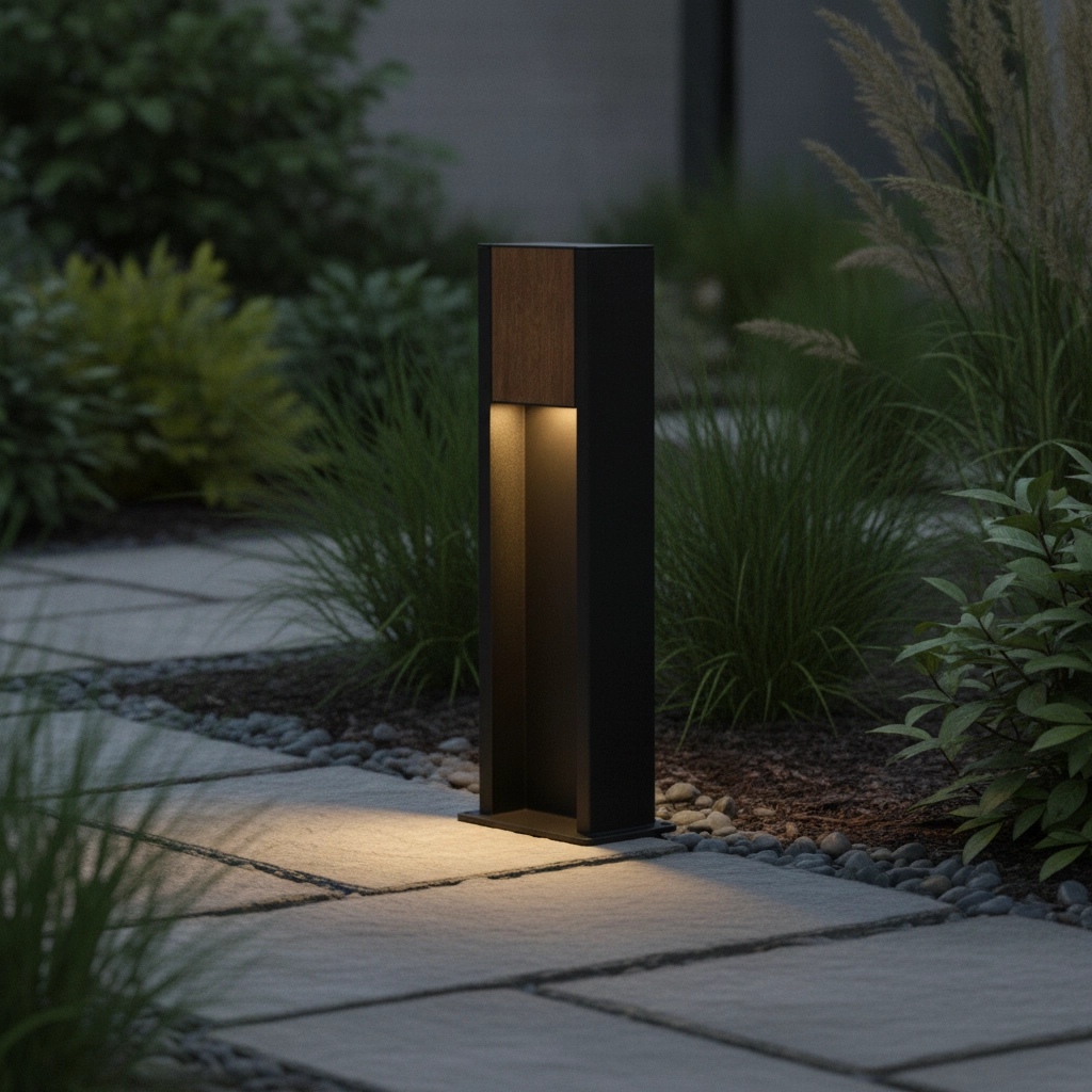 Gartenleuchte Kioo schwarz mit Holz