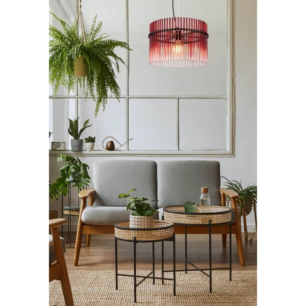 Schwarze Pendelleuchte Gorley mit rotem Glas Ø 40cm Globo 9007371462964