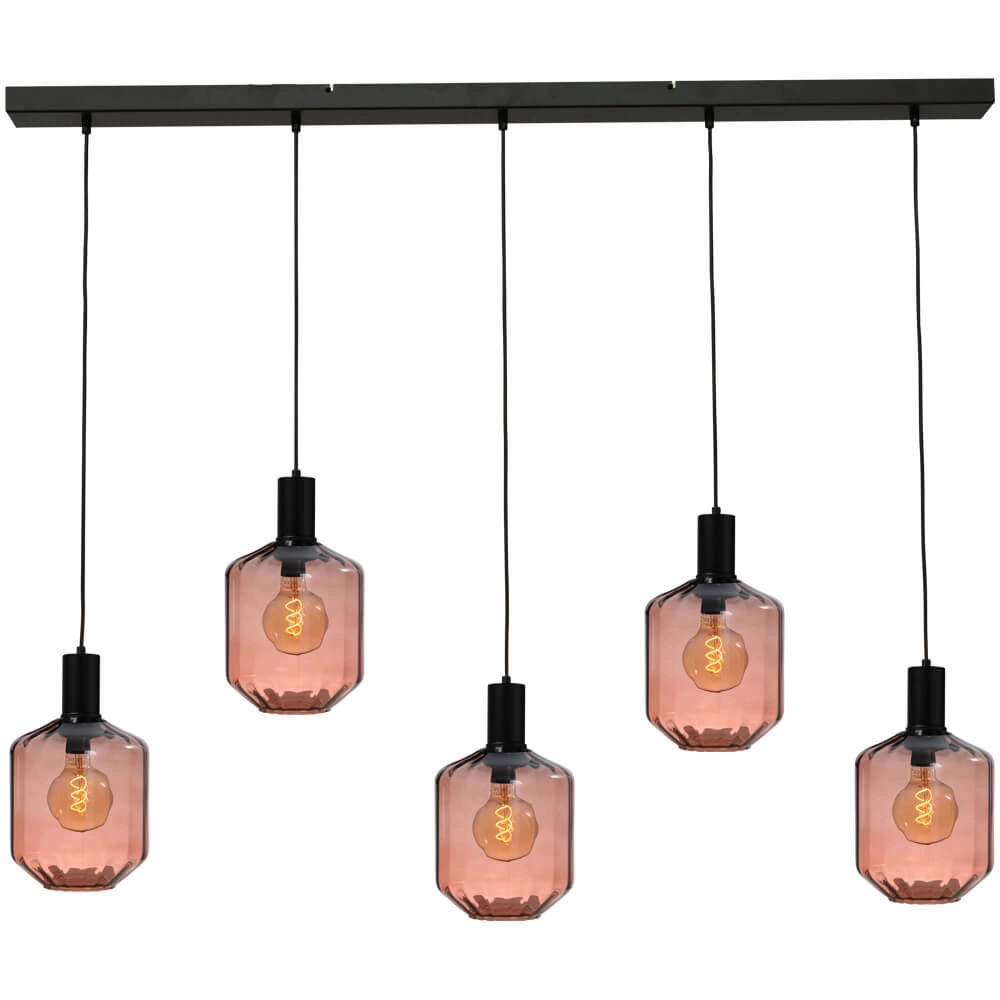 5-flammige Hängelampe - schwarz - Porto mit roten Jagger-Brillen – Ø 24 cm