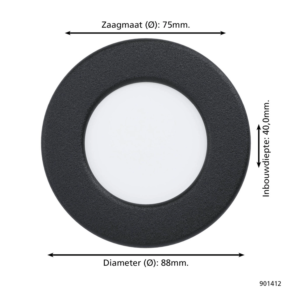 IP44 Einbauscheinwerfer Fueva 6 rund – schwarz – Ø 8,8 cm Eglo 9008606330904