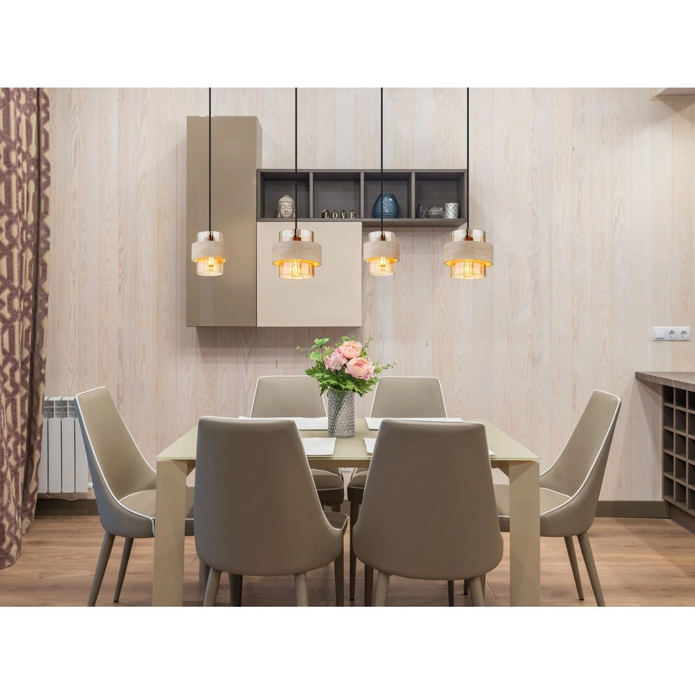 4-Licht Pendellampe Daren Schwarz mit Marmor Globo 9007371592654