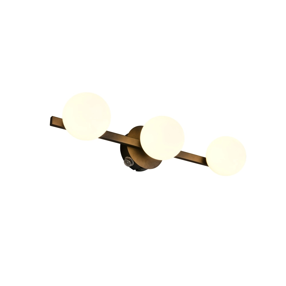 Design-Wandlampe Alfio 3-Licht Schwarz mit weißem Glas