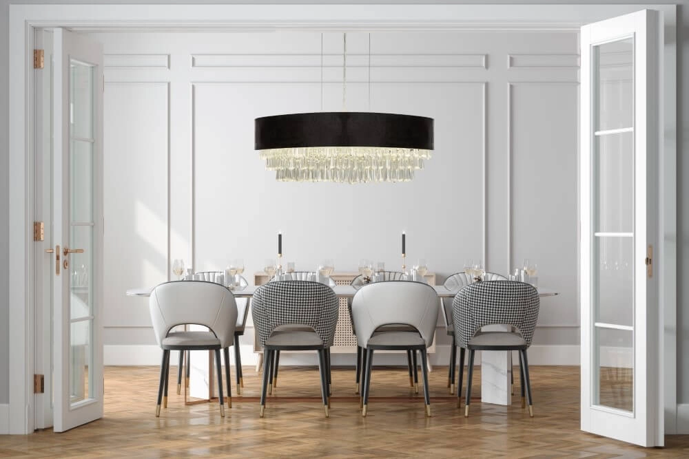 Großer Kronleuchter Glamour Schwarz mit Chrom Searchlight 5053423244143