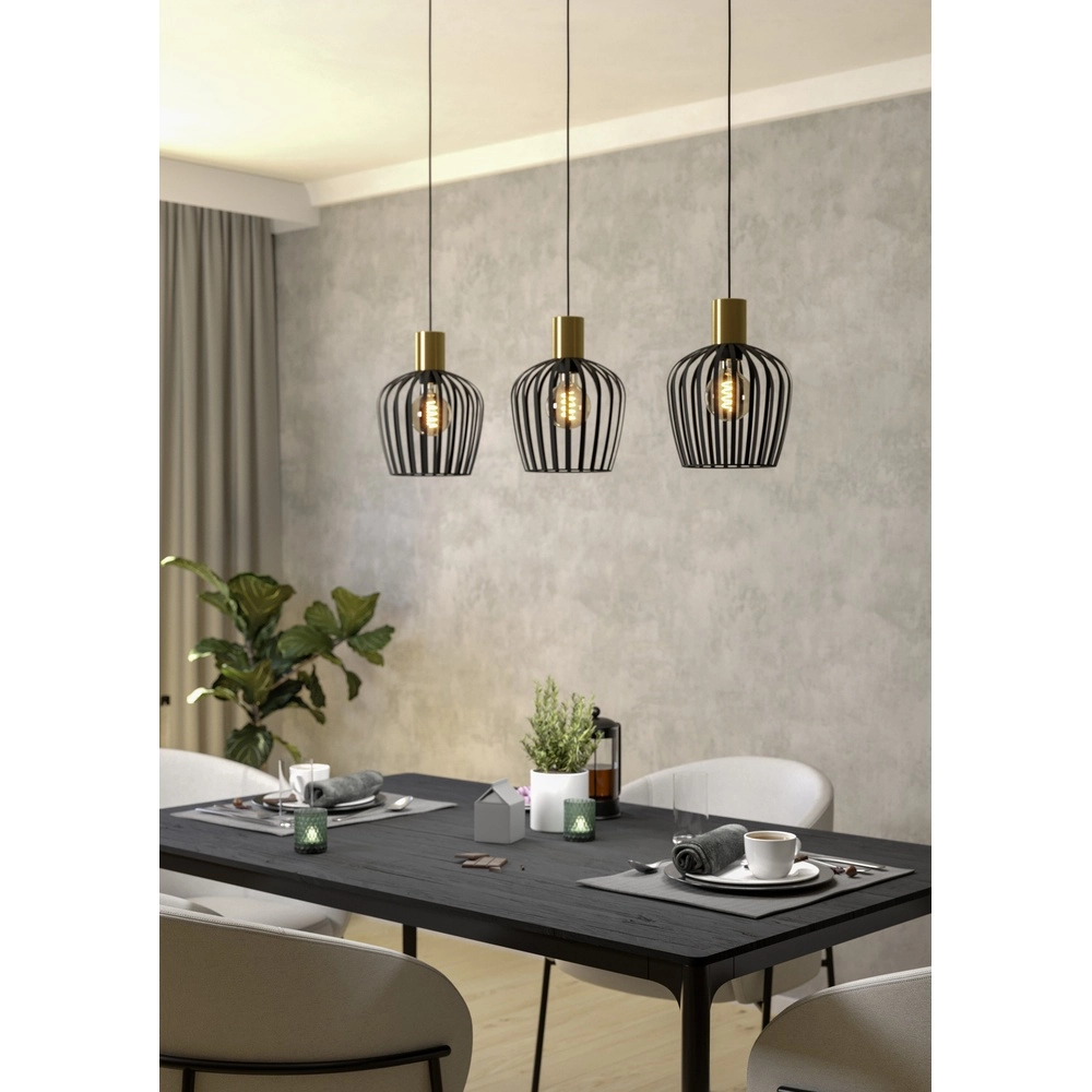 3-Licht Pendellampe Empoli Schwarz mit Gold – Ø 20cm Eglo 9008606299898