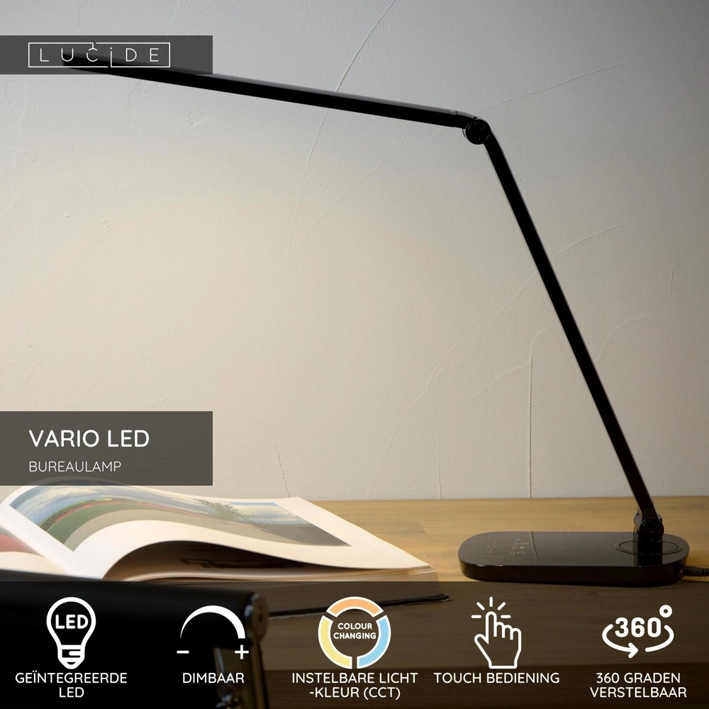 Schreibtischlampe Vario Led Schwarz Lucide 5411212241818
