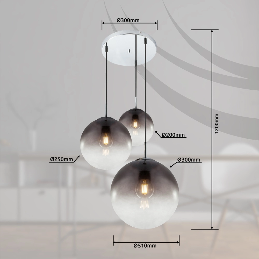 3-Licht Pendellampe Varus Chrom Globo 9007371377473