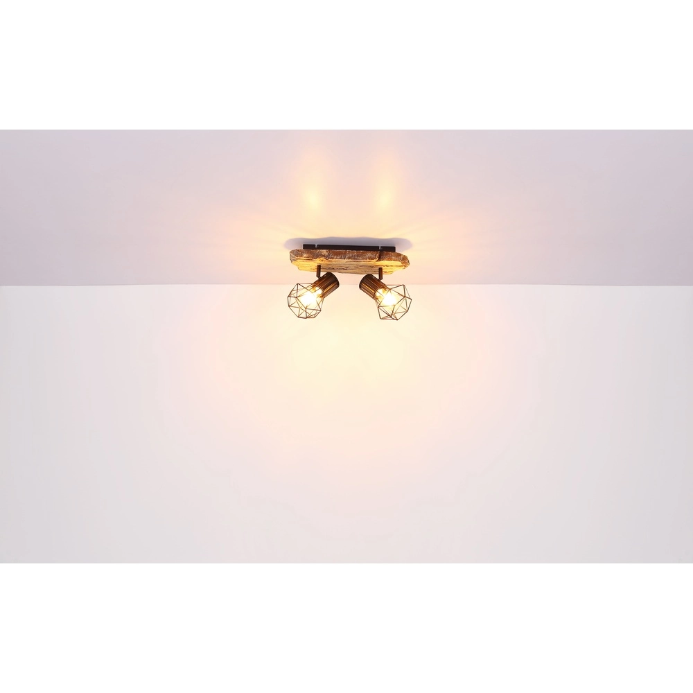 Deckenlampe Priska 2-helliges Schwarz mit Holz Globo 9007371442362