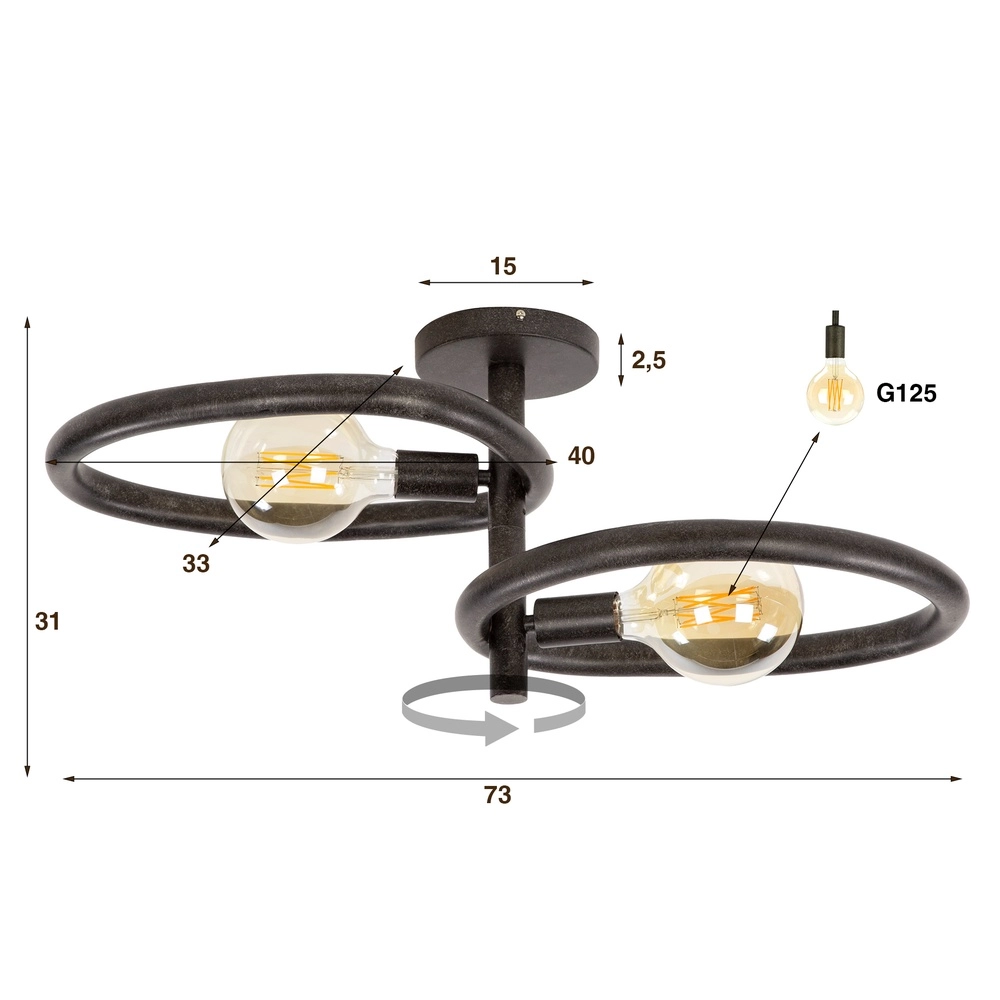 Landdeckenlampe Pebble arktisch schwarz – 2x E27 Lyora 8716803510999