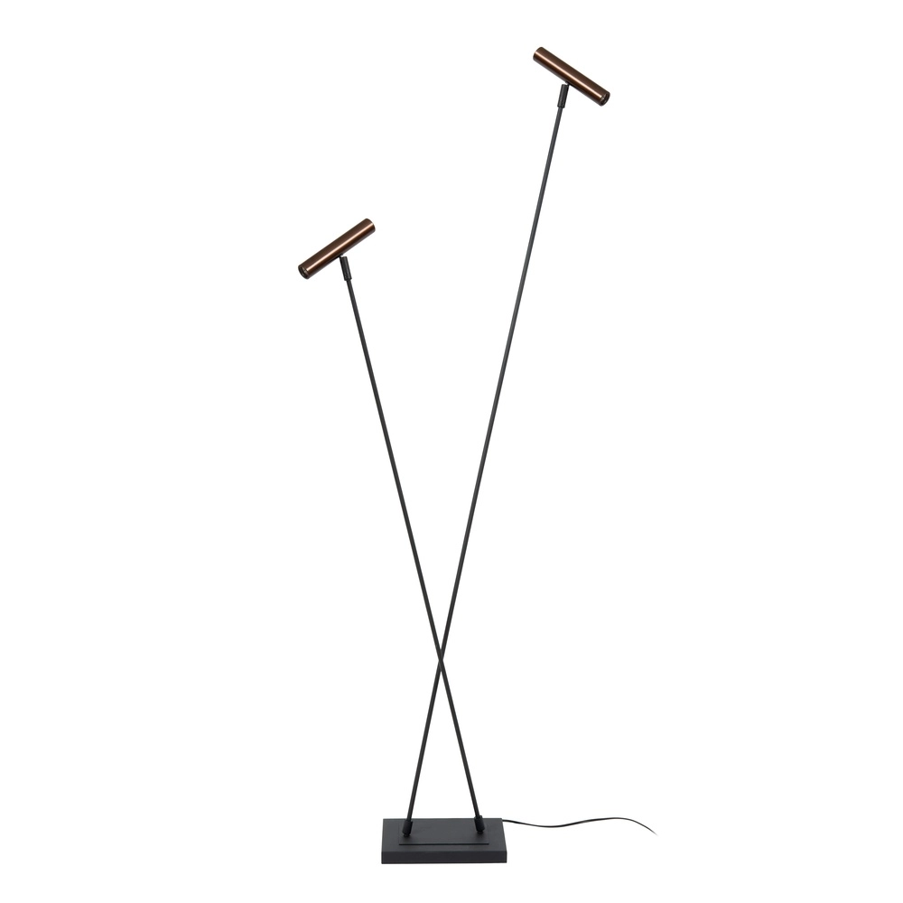 2-Licht Stehlampe Duarte Schwarz mit Kaffeebraun Lucide Vibes 5411212032201