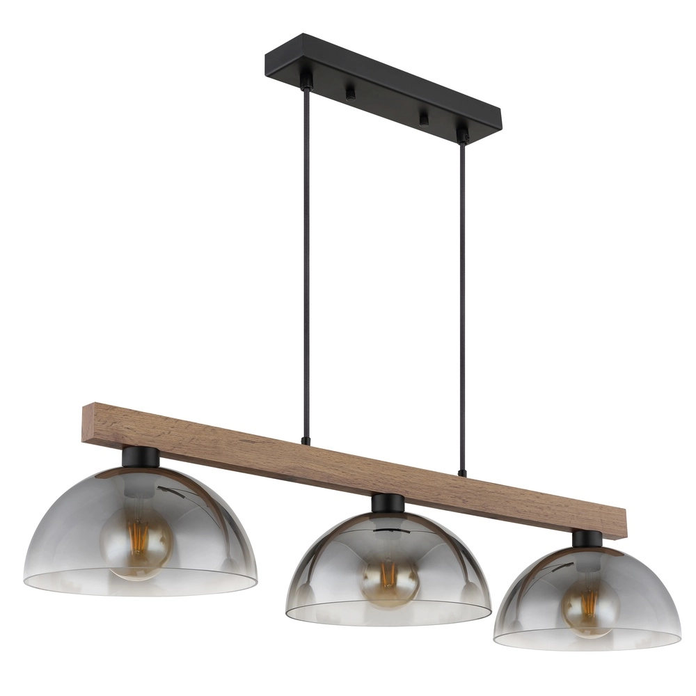 Land-Pendellampe Romy 3-Licht Schwarz mit Holz Globo 9007371586356