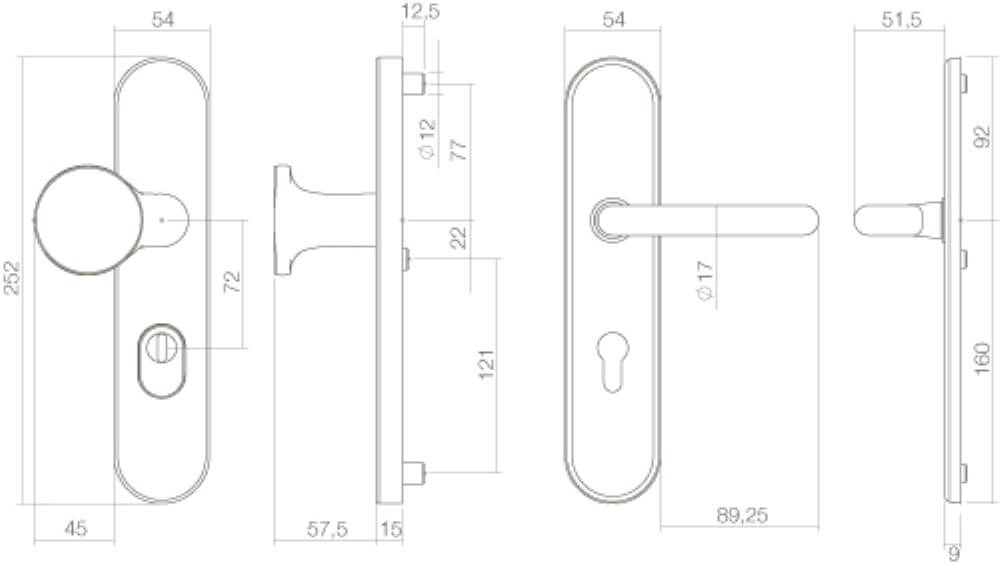 Haustürbeschläge Vurano PC72mm Kernzugschutz Messing unlackiert Intersteel 8714186069127