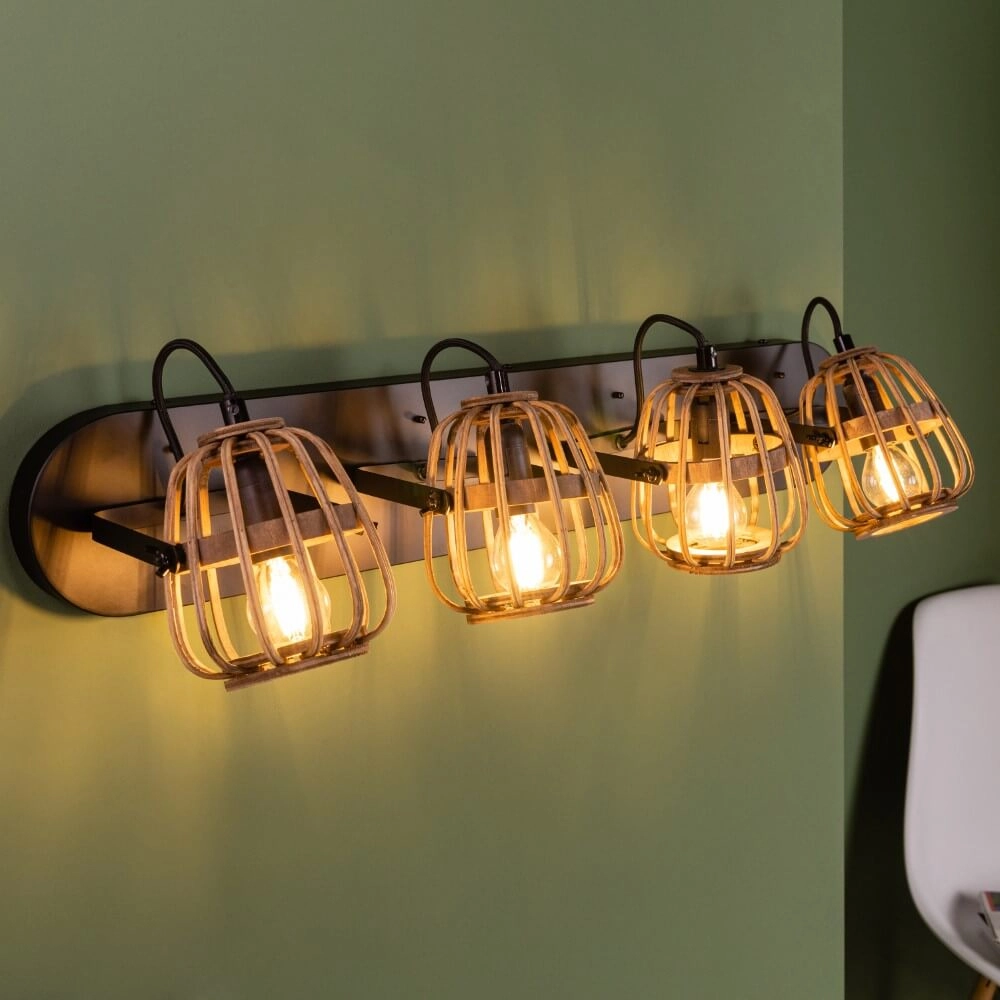 Deckenleuchte aus Rattan Nikka 4-Licht-Schwarz Brilliant 4004353402227