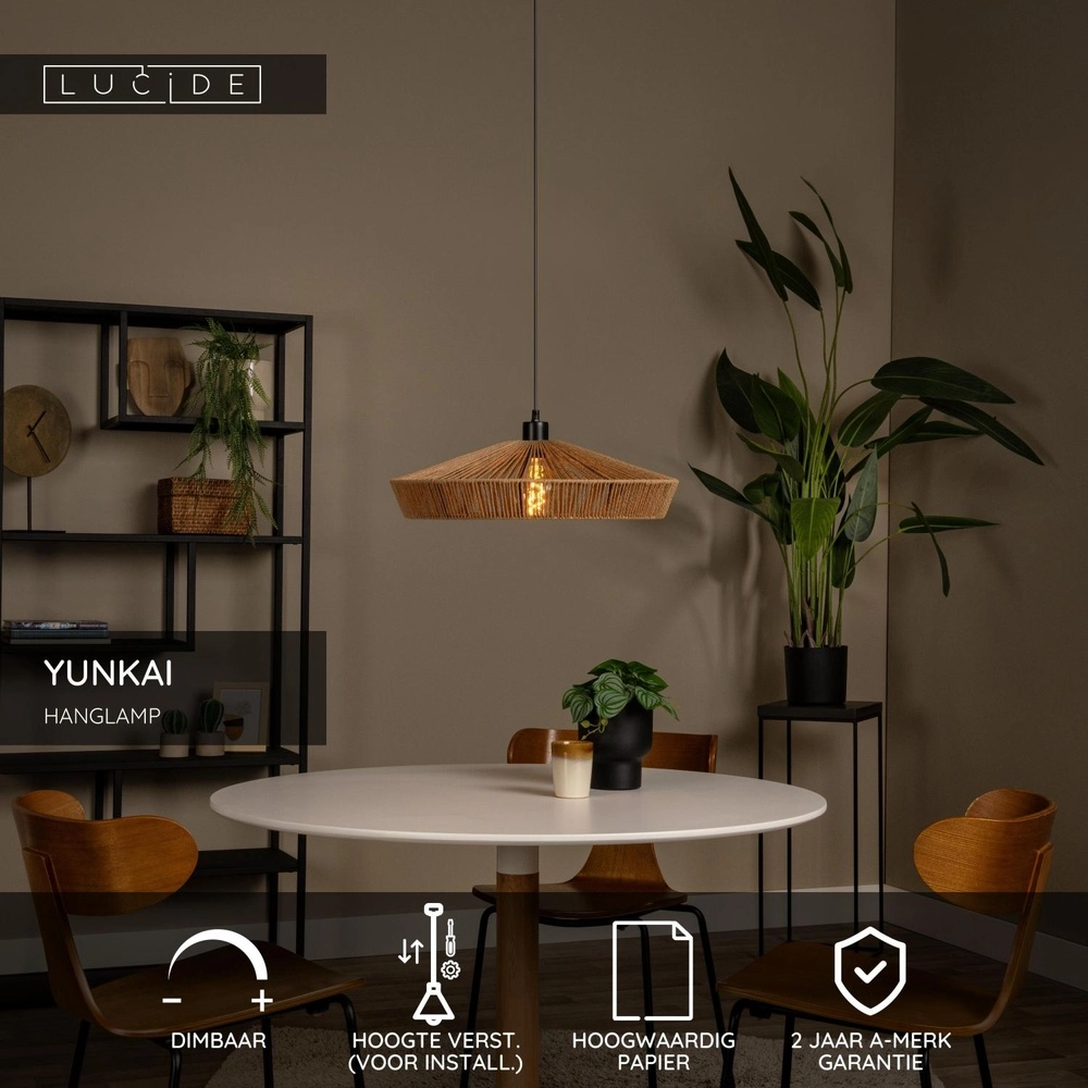 Pendellampe Yunkai Ø 50 cm schwarz mit Rattan Lucide 5411212105691