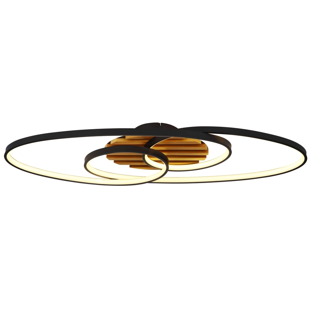 Ovale Deckenlampe Tisha I Schwarz mit Holz Globo 9007371572281