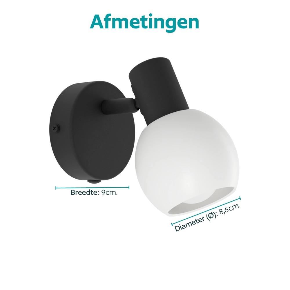 Wandlampe Castellazo Schwarz mit weißem Glas